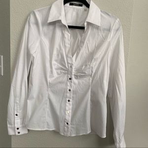 Tahari button up white long sleeve blouse size Medium